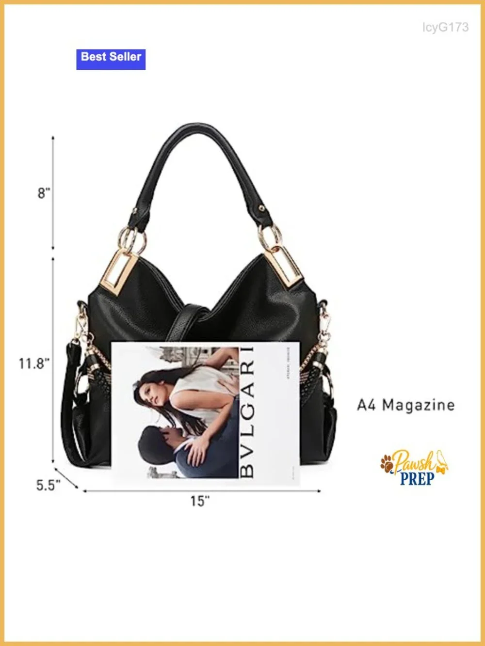 Vegan Leather Hobo Bag with Rhinestone Accents, Adjustable Strap, Tote Purse